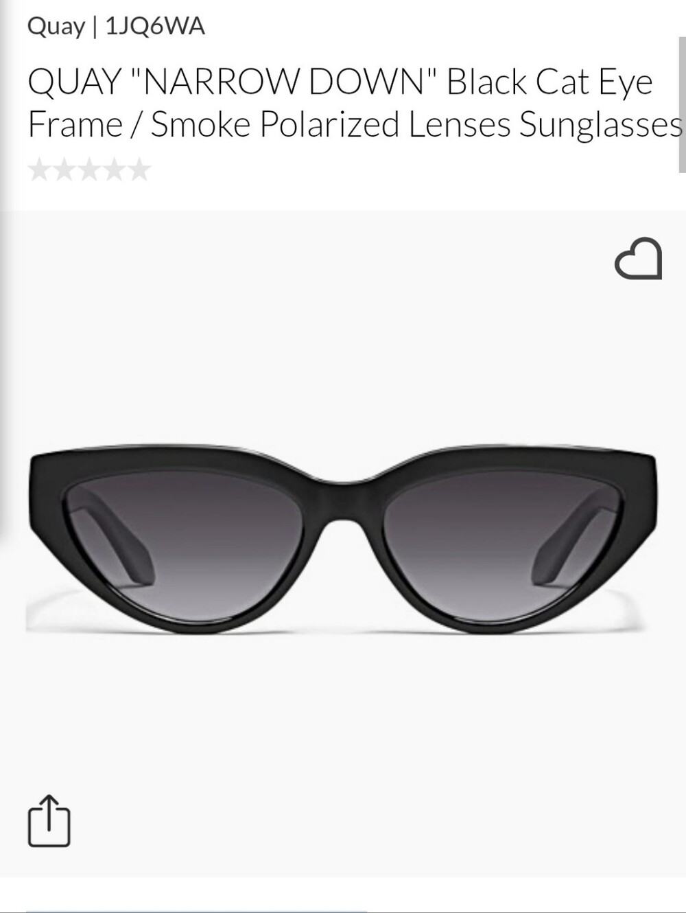 QUAY "NARROW DOWN" Black Cat Eye Frame / Smoke Polarized Lenses Sunglasses - Picture 11 of 11